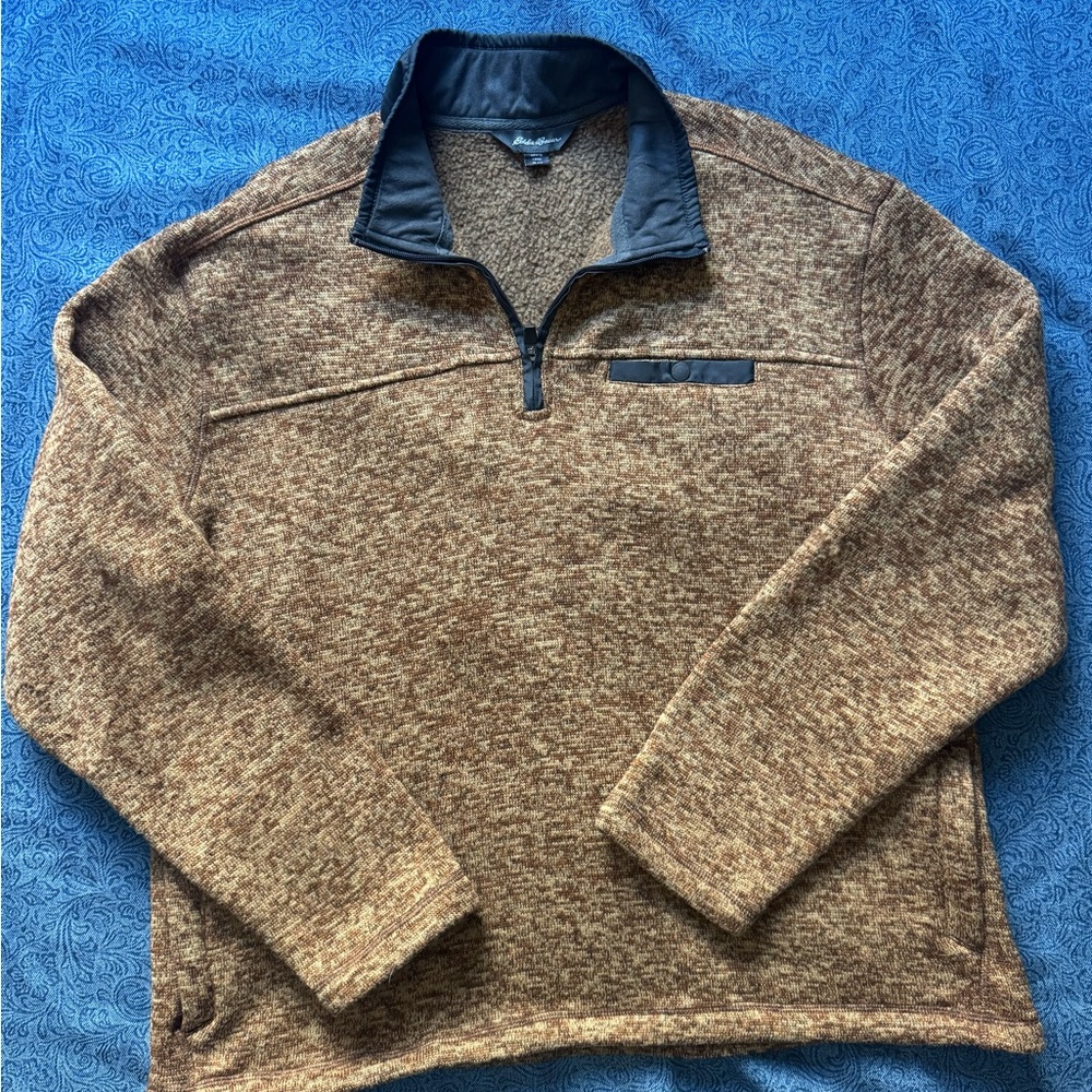 Eddie Bauer Men's 1/4 Zip Fleece Pullover Sweater, Brown Heathered | Size XL